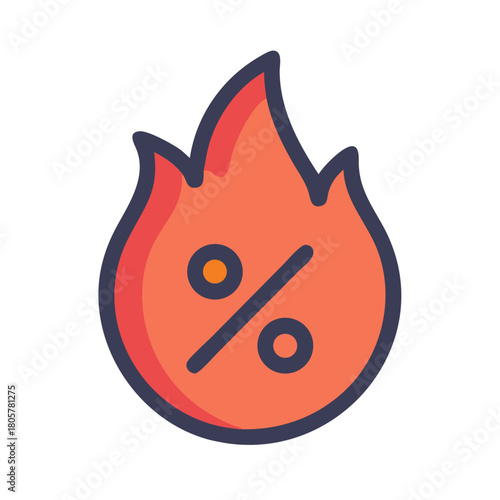 Burning hot percentage symbol for sales and discounts