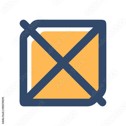 Square icon with cross mark in flat design style