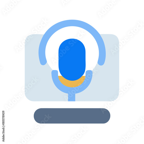 Podcast microphone on computer screen simple flat icon design
