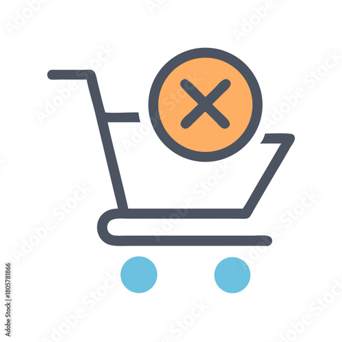 Shopping cart with cancel sign icon flat design