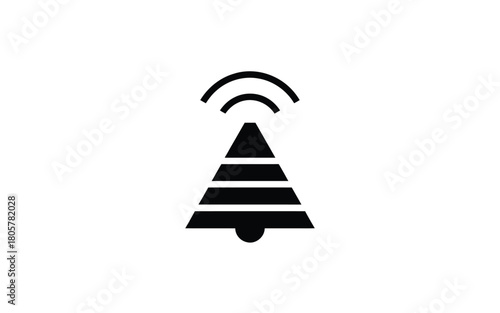 Black and white icon of a radio tower with signal waves