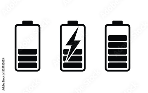 Three battery icons showing different charge levels