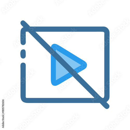 Blue muted video play icon with a diagonal line