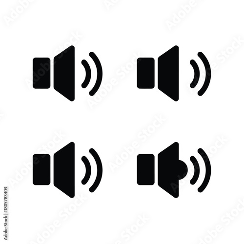 Four black speaker icons showing different volume levels