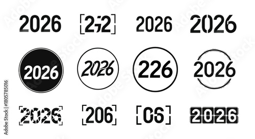 Anticipate 2026 with stylish logo set: futuristic, modern designs for branding, events, and promotions, capturing the essence of the coming year.
