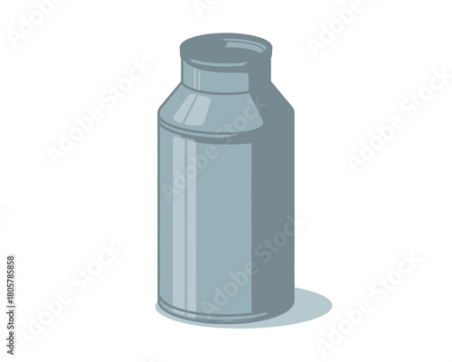 Simple illustration of a gray metal bottle with a lid