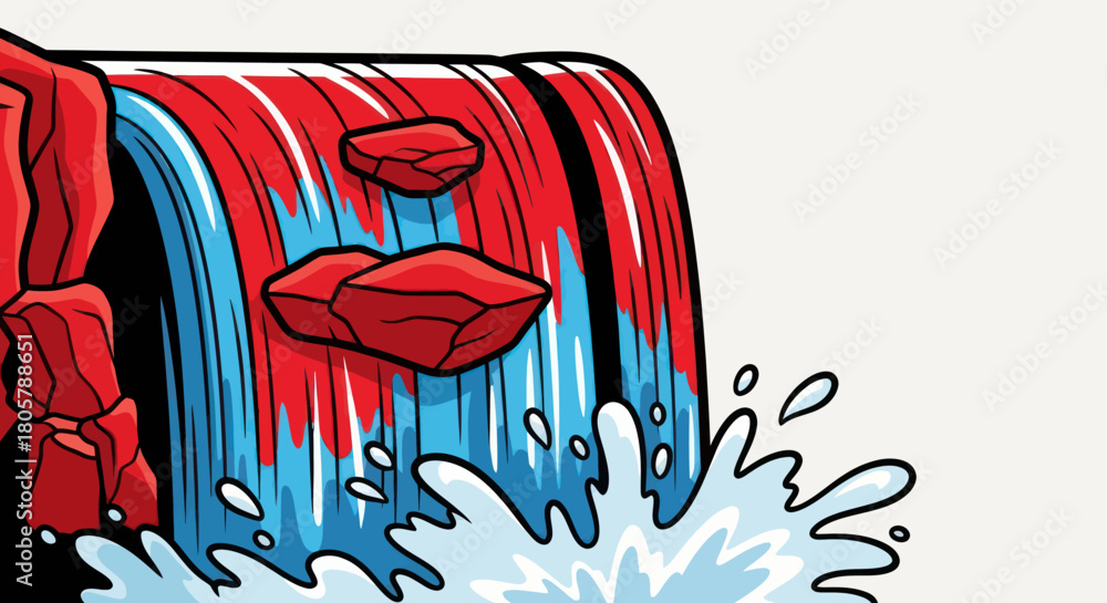 Fototapeta premium Vibrant Waterfall with Red Rocks and Splashing Water.