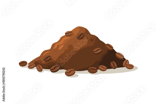 Pile of fresh coffee grounds with whole beans