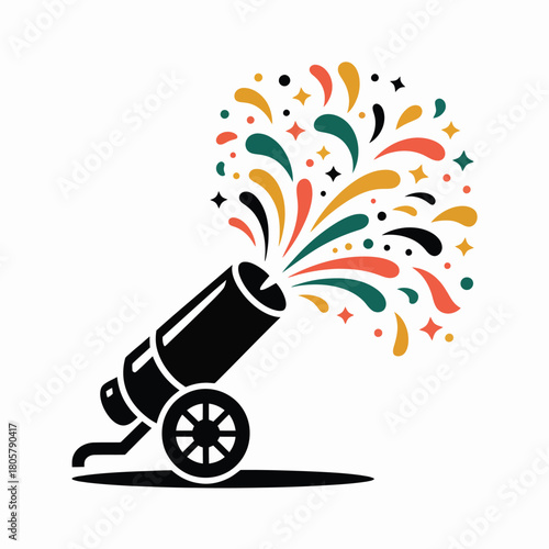 Confetti cannon firing colorful celebration explosion