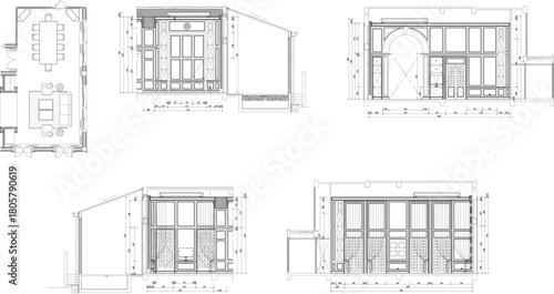 Interior Design Drawing for Luxury Classic Living Room and Dining Area in Residential Homes