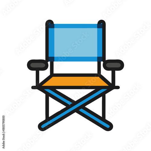 Stylized cartoon directors chair with geometric design on black