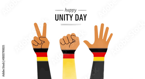 Celebrating German Unity Day with diverse hands showing peace, strength, and solidarity for a vibrant, unified future together this holiday season