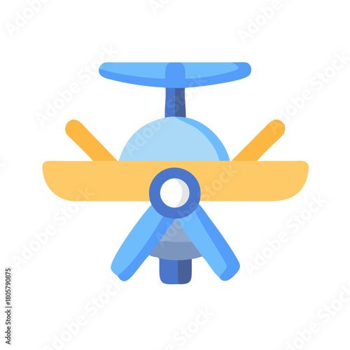 Flat style airplane illustration on black background, light colors