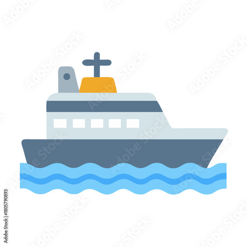 Flat design cruise ship sailing on blue wavy water