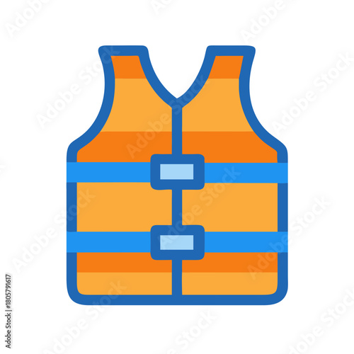 Orange and blue life vest on a black background