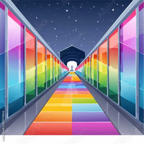 A colorful tunnel with lights
2