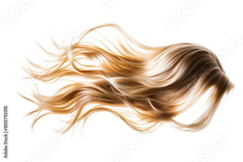 Flowing strands of long. wavy blonde hair elegantly suspended against a clean white background. natural beauty and texture. ideal for beauty or hair care related projects