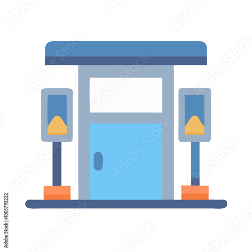 Gas station illustration with blue tones and clean design