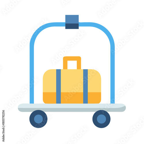 Stylized baggage trolley with suitcase in flat design style