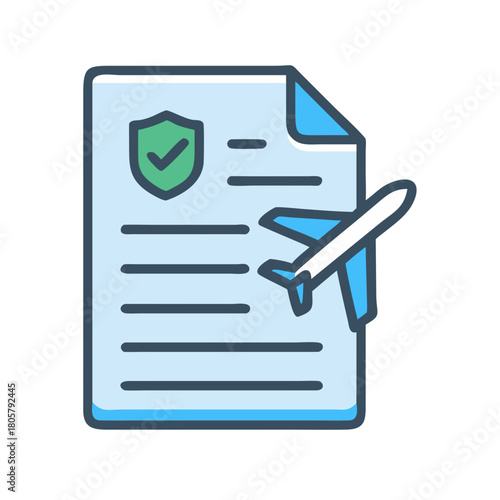 Airplane insurance policy document with checkmark, travel safety