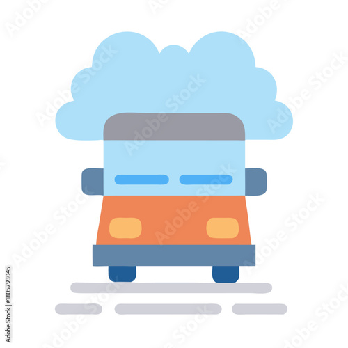 Flat Vector Icon of Heavy Polluting Vehicle on Black