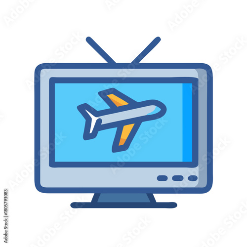 Airplane icon displayed on television screen over black background