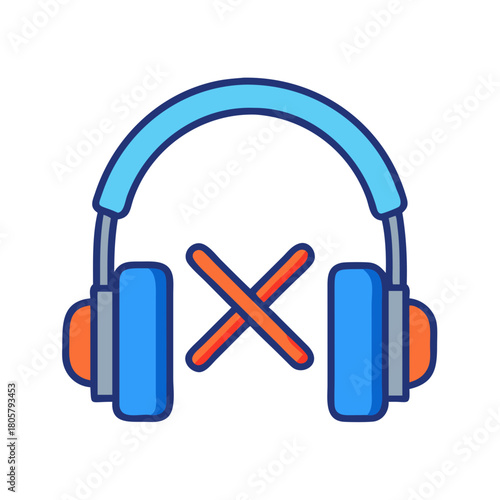 Muted headphones illustration on black background representing audio off