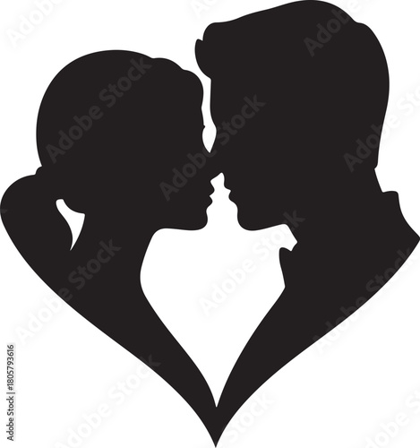 Heart Kiss Couple Silhouette | Valentine Romantic Art