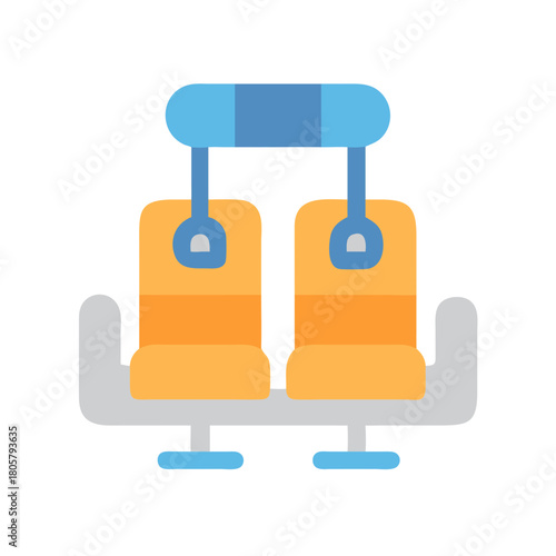 Stylized seats on public transportation against a black background