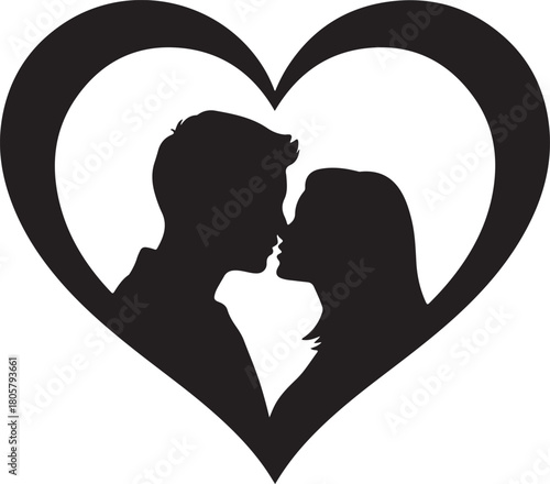 Heart Kiss Couple Silhouette | Valentine Romantic Art