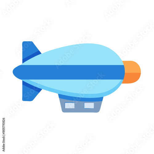 Cartoon blimp design with shades of blue and orange