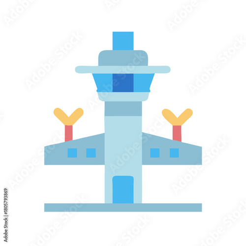 Air Traffic Control Tower Icon in Flat Design Style