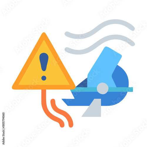 Warning sign with dangerous machinery, caution symbol concept art