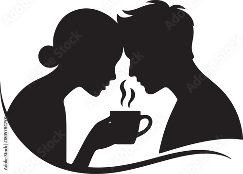Coffee Date Couple Silhouette | Valentine Romantic Illustration