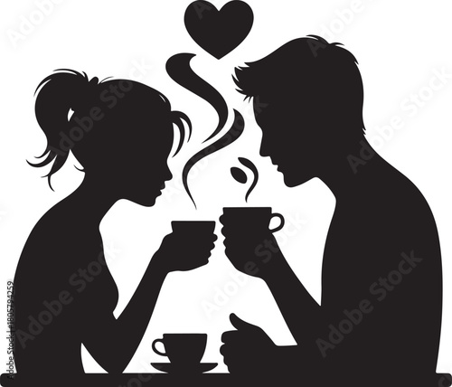 Coffee Date Couple Silhouette | Valentine Romantic Illustration