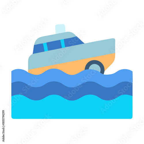 Stylized yacht in the ocean water illustration