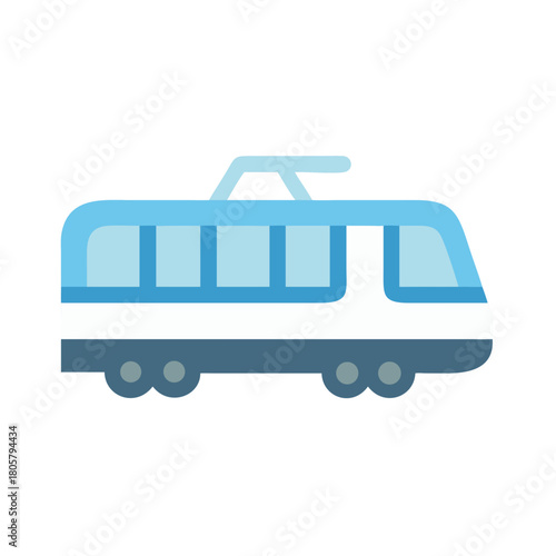 Minimalist blue and white train illustration on black background