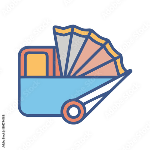 Modern vector illustration of a baby stroller on black