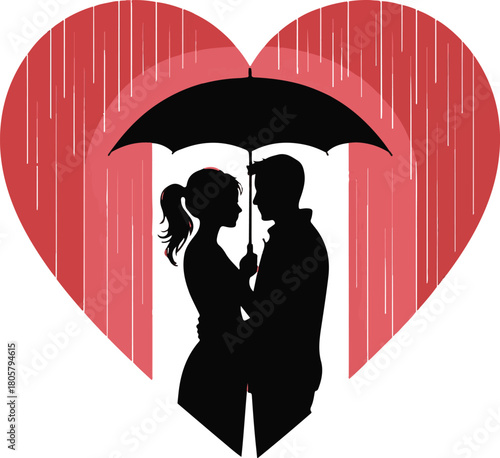 Heart Umbrella Couple Silhouette | Romantic Valentine Rain Scene