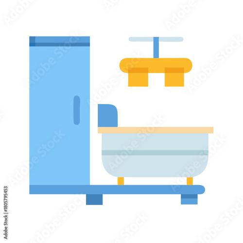 Stylized bathroom icon featuring tub toilet and sink fixture