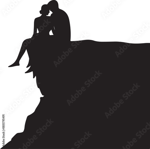 Cliff Couple Silhouette | Romantic Valentine Art