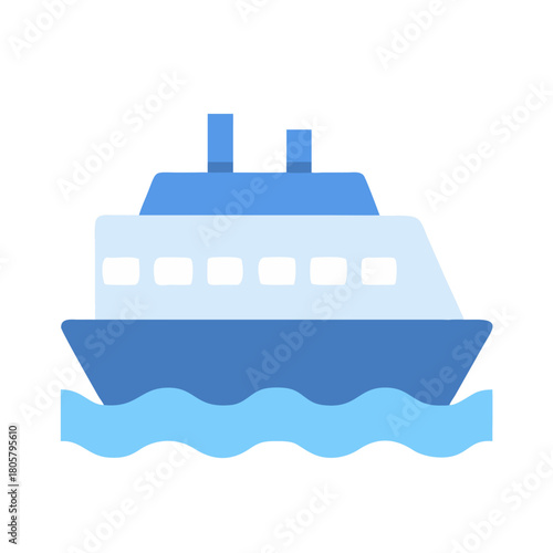 Flat vector ferry boat icon on black background illustration