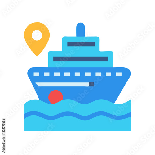 Cruise ship icon with geolocation point on black background