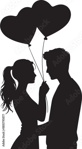 Heart Balloon Couple Silhouette | Valentine Love Illustration