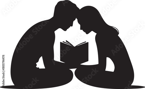 Reading Couple Silhouette | Valentine Cute Scene