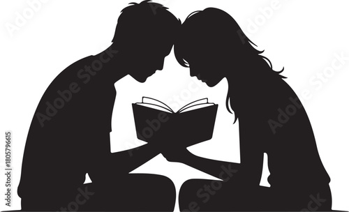 Reading Couple Silhouette | Valentine Cute Scene
