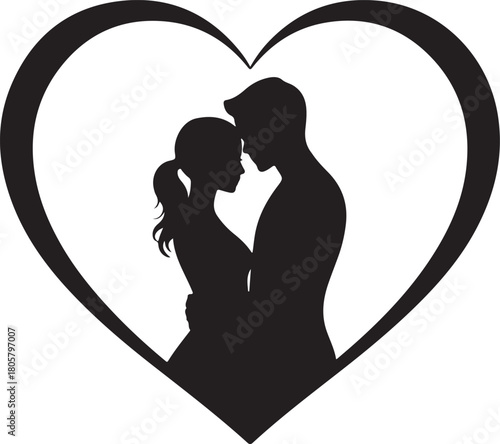 Heart Frame Couple Silhouette | Valentine Love Illustration