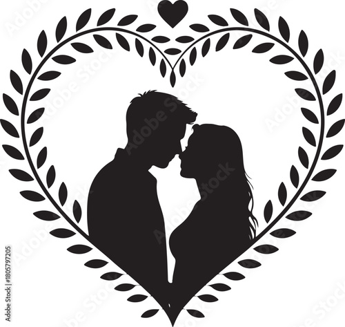 Heart Frame Couple Silhouette | Valentine Love Illustration
