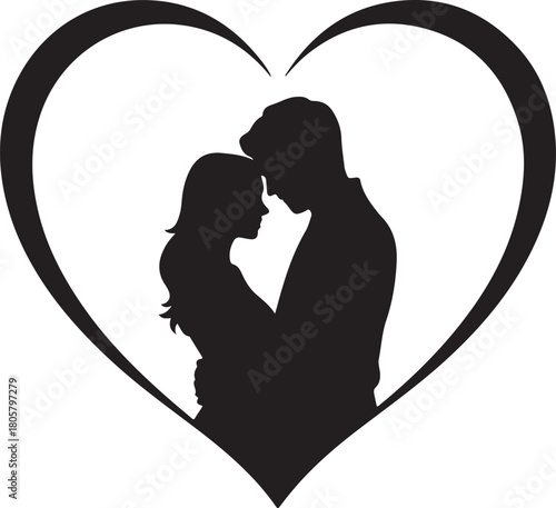 Heart Frame Couple Silhouette | Valentine Love Illustration