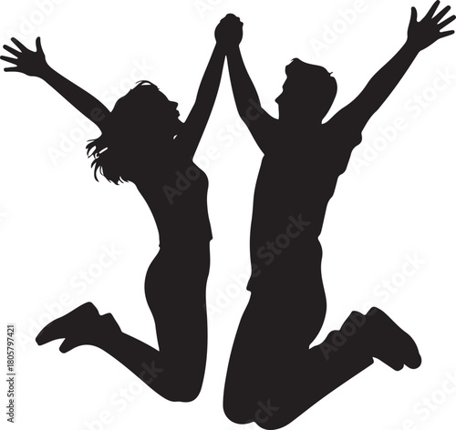 Jumping Couple Silhouette | Valentine Happiness Illustration